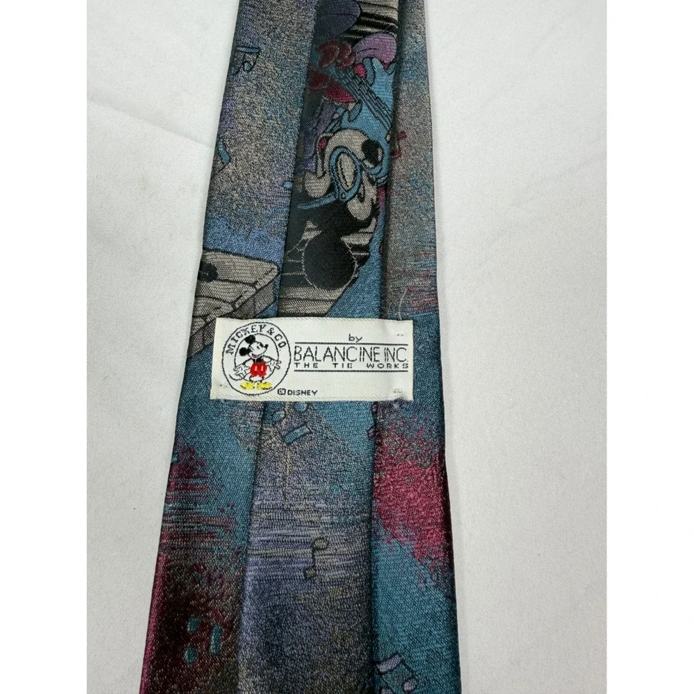 Disney 1980 Mickey Mouse Musical Piano Guitar Necktie Blue Balancine USA Made